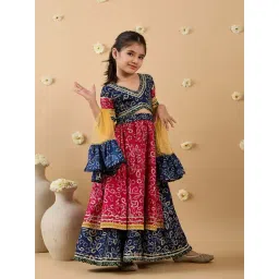 Pspeaches Girls Navy & Magenta Regular Fit Printed Lehenga Choli-picture-34