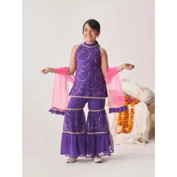 Pspeaches Girls Purple Georgette Regular Fit Printed Kurta Set-picture-46