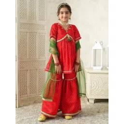 PSPeaches Girls Red Cotton Regular Fit Printed Kurta Set-picture-24