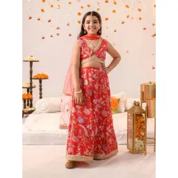 Pspeaches Girls Red Cotton Regular Fit Printed Lehenga Choli-picture-25