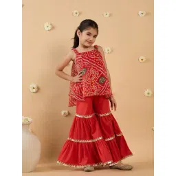 Pspeaches Girls Red Georgette Regular Fit Printed Kurta Set-picture-23