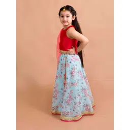 Pspeaches Girls Red Regular Fit Floral Print Lehenga Choli image 3