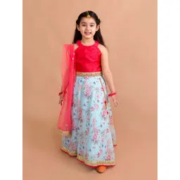 Pspeaches Girls Red Regular Fit Floral Print Lehenga Choli image 1