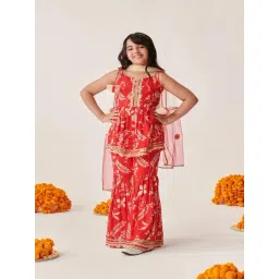 Pspeaches Girls Red Regular Fit Printed Kurta Set-picture-18