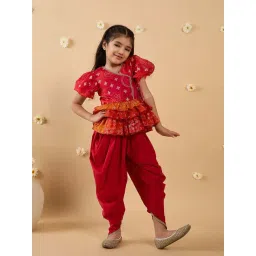Pspeaches Girls Red Regular Fit Printed Kurta Set-picture-10