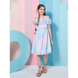 pspeaches Girls Tie & Dye Off-Shoulder Georgette Fit & Flare Dress-picture-56