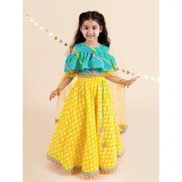 pspeaches Girls Yellow & Turquoise Blue Printed Ready to Wear Lehenga & Blouse With Dupatta-picture-32
