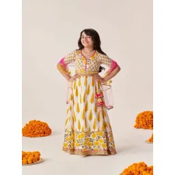 Pspeaches Girls Yellow Cotton Regular Fit Printed Lehenga Choli-picture-18