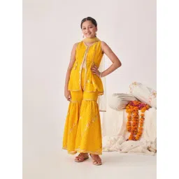 Pspeaches Girls Yellow Georgette Regular Fit Striped Kurta Set-picture-20