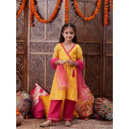 Pspeaches Girls Yellow Regular Fit Striped Kurta Set-picture-13