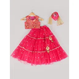 PSPeaches Kids Coral Embroidered Ready To Wear Lehenga & Blouse With Dupatta-picture-30