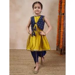 PSPeaches Kids Mustard Anarkali Round Neck Sleeveless Kurta With Dhoti Pants & Jacket-picture-44