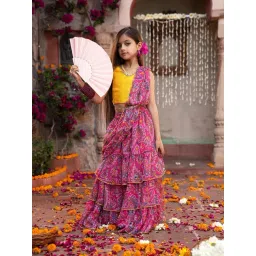 PSPeaches Kids Yellow & Magenta Embellished Ready To Wear Lehenga & Blouse With Dupatta-picture-35