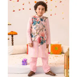 pspeaches Striped Kurta Pyjamas Set with Jacket image 1