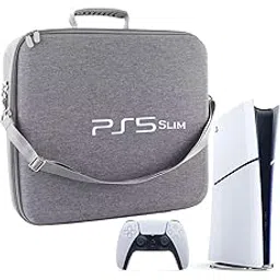PSS Travel Bag for PS5 Slim Console and 2 Controller, Cary Cash for PS5 Slim Compatible, Waterproof EVA Hard Protective Bag with Handle Strap for PS5 Slim Accessories Only Bag (Grey)-picture-38
