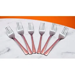 ptal nagri Pieces Stainless Steel & Copper Haimered Forks Set, 18 cm Long, Premium Forks Copper, Steel Dinner Fork Set-picture-34