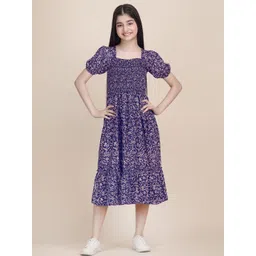 PTVIZE Floral Print Puff Sleeve Crepe A-Line Midi Dress-picture-35