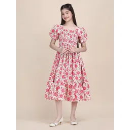 PTVIZE Floral Print Puff Sleeve Crepe Fit & Flare Midi Dress-picture-50