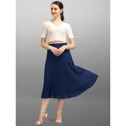 ptvize Women Solid Flared Blue Skirt image 4