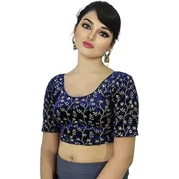 pu fashion Stylish Golden Embroidery Work Readymade Stretchable Velvet Blouse - Soft Breathable Fabric, Latest Saree Blouse for Women-picture-19