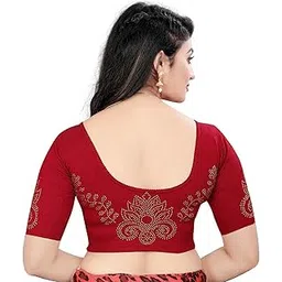 pu fashion Stylish Golden Stone Work Stretchable Blouse Latest Trendy Designer Readymade Women's Saree Blouse Round Neck Half Sleeves-picture-43