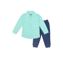 Pubu Boys Turquoise Blue Pure Cotton Printed Clothing Set-picture-36
