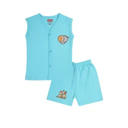 Pubu Kids Blue Printed Sleeveless Shirt with Shorts Clothing Set-picture-28