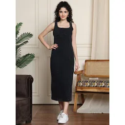 PUELLA Denim A-Line Square Neck Midi Dress-picture-29