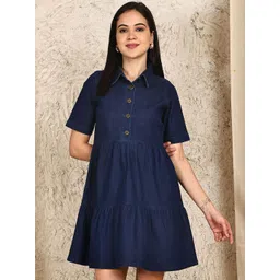 PUELLA Shirt Collar Tiered Denim Shirt Dress-picture-39