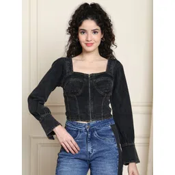 PUELLA Women Square Neck Tie-Ups Details Cotton Crop Top-picture-12