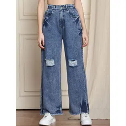 PUELLA Women Straight Fit High-Rise Highly Distressed Light Fade Jeans-picture-12