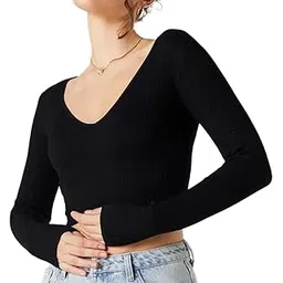 PUERY Basic Comfy Cotton Women's Stylish Full Sleeves V Neck Saree Black Blouse Women Readymade-picture-39