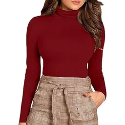 PUERY Basic Sexy Casual Stylish Comfy Ribbed Lycra Knitted High Neck Full Sleeves Top for Women Girls-picture-39