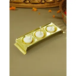 PujaNPujari Gold Toned Rectangle Shaped Brass Diya Holder-picture-25