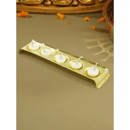 PujaNPujari Gold Toned Rectangle Shaped Brass Diya Holder-picture-41