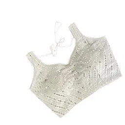 pujia mills Fancy Women's foil Mirror and Thread Zari Work Sweetheart Neck Silk Sleeveless Blouse (PC Bindi Foil Parent) image 1