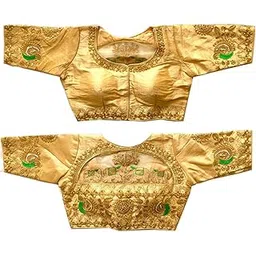 pujia mills Pujia Mils Women's Silk Solid Half Sleeve Blouse (Dumbo_Gold_38)-picture-25