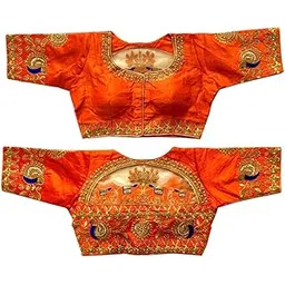 pujia mills Pujia Mils Women's Silk Solid Half Sleeve Blouse (Dumbo_Orange_38)-picture-22