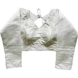 pujia mills Women Milan Silk Long Sleeve V Neck Multi Embroidery Trendy Saree Blouse(Rukmini)-picture-43