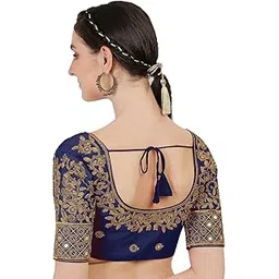 pujia mills Women Silk Blend Stylish Design Half Sleeve Readymade Parrot Maggam Work Designs Pattu Aari Work Blouse-picture-20