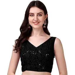 pujia mills Women's Georgette Sipali Sequin Work Sleeveless Blouse-picture-36