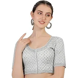 pujia mills Women's Heavy Silver Jari Thread Readymade Blouse for Saree Lehenga-picture-37