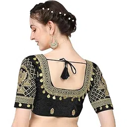 pujia mills Women's Multicolour Phantom Silk Embroidery Maggam Work Coin Sleeves Readymade Saree Blouse for Lehenga Choli-picture-10