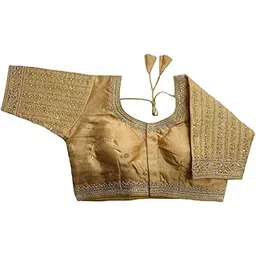 pujia mills Women's Readymade Blouse Embroidery Multi Coding Gold Thread Indian Ethnic Designer Stitched Readymade Saree Half Sleeve Blouse for Women for Saree Lehenga Choli-picture-56