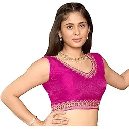 pujia mills Women's Sequin Embroidered V Neck Sleeveless Readymade Saree Blouse Indian Ethnic Designer Stitched Readymade Saree Blouse Sleeveless Blouse Readymade Blouse for Women-picture-36