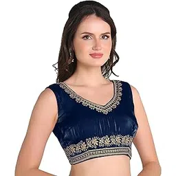 pujia mills Women's Sequin Embroidered V Neck Sleeveless Readymade Saree Blouse Indian Ethnic Designer Stitched Readymade Saree Blouse Sleeveless Blouse Readymade Blouse for Women-picture-38
