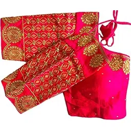 pujia mills Women's Silk Embroidery Coding Multi Work Readymade Saree Blouse-picture-30