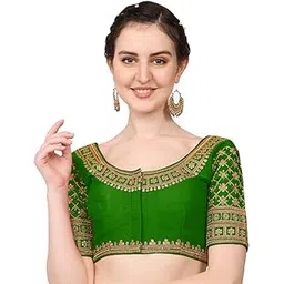 pujia mills Women's Silk Embroidery Coding Sequin Work Readymade Saree Blouse-picture-35