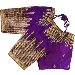 pujia mills Women's Silk Embroidery Maggam Khatli Work with Stone Work Readymade Blouse-picture-39