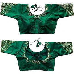 pujia mills Women's Silk Embroidery Sequence Work Half Sleeve Readymade Blouse-picture-33